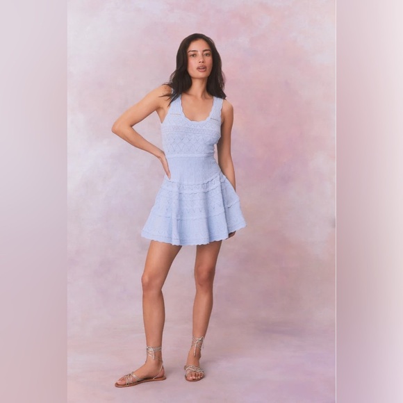 NEW LoveShackFancy Ronelle Pointelle Scallop Mini Dress Morning Tide Blue size S - Picture 5 of 12